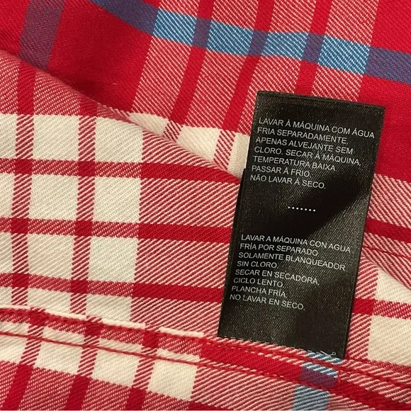 Harley-Davidson Vintage Red, White and Blue Plaid Button-Front Shirt - Picture 13 of 14